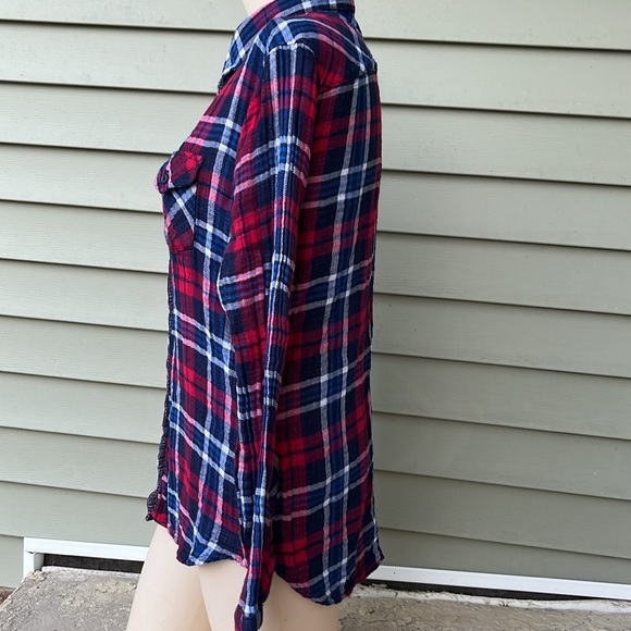 EUC plaid beach lunch lounge collection long sleeve cotton top - Picture 8 of 14